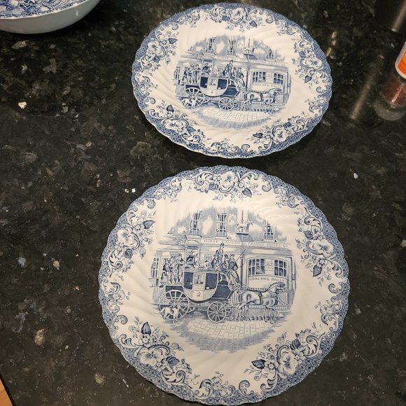 Two VintageJohnson Bros Coaching Scenes Dessert Salad Plates Ironstone